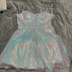 City Triangles Purple and Blue Mini Dress with Iridescent Finish